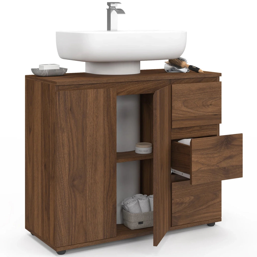 IDMarket - Mobiletto da bagno TOMI con armadietto e 3 cassetti effetto noce