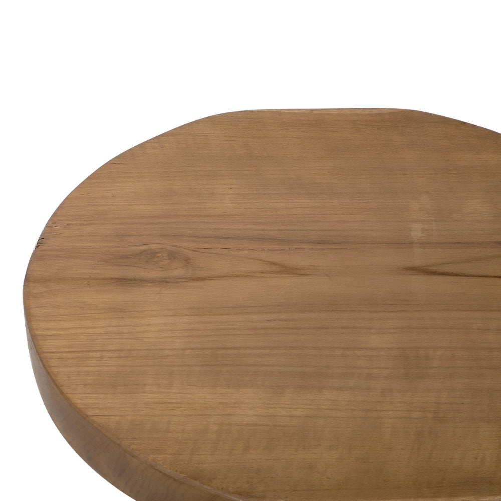 Tavolino in legno di teak naturale ramo di un albero da comodino ovale rustico in stile grezzo