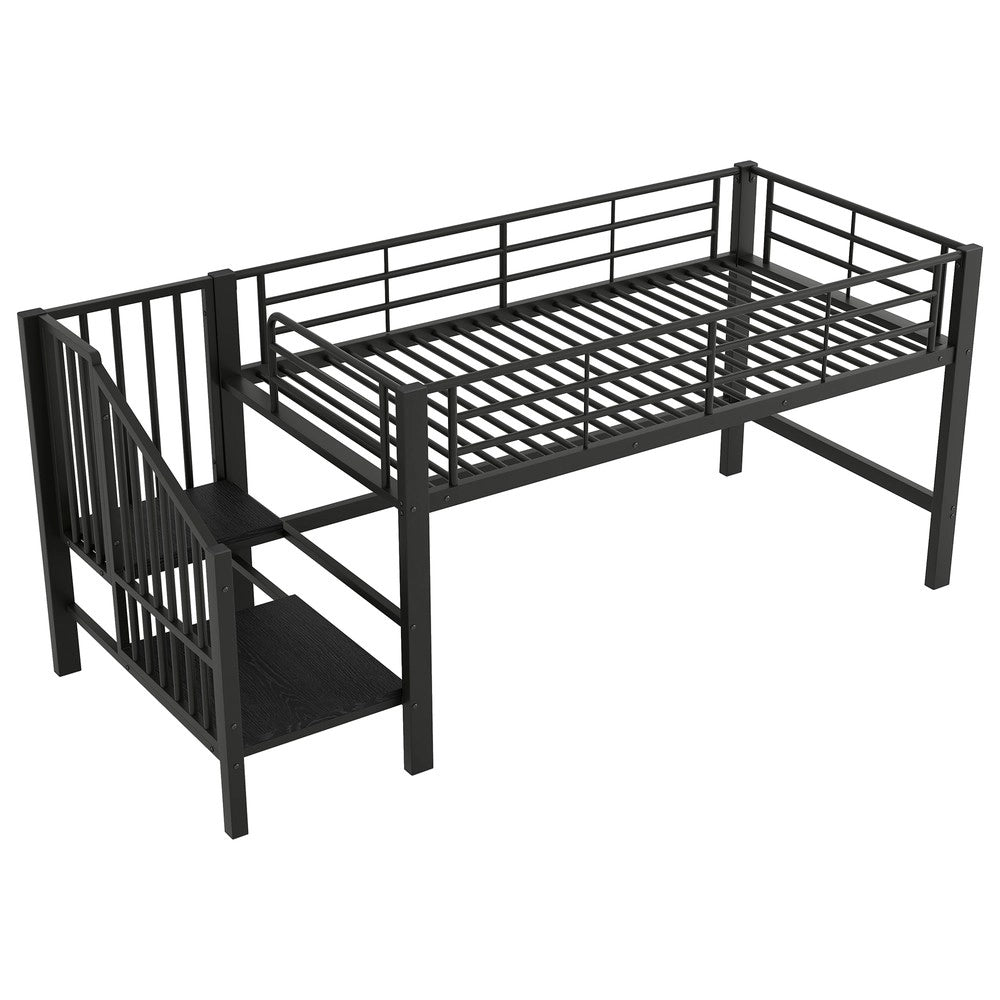 Letto a soppalco con scaletta contenitore ¨C Minimal ¨C Nero metallo 90x200