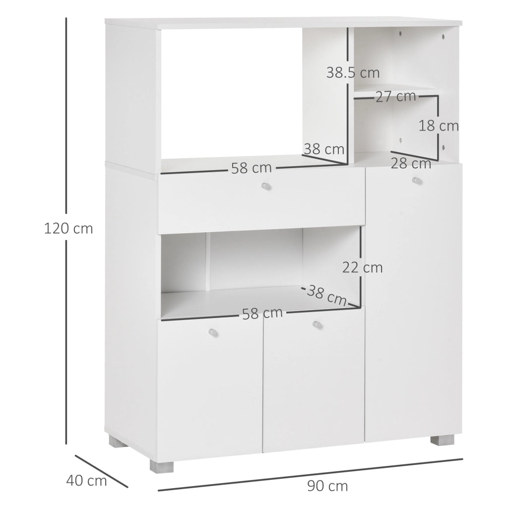 EasyComfort Mobile Cucina per Microonde con Armadietti, Mensole e Cassetto, Credenza Moderna in Legno 90x40x120cm Bianco