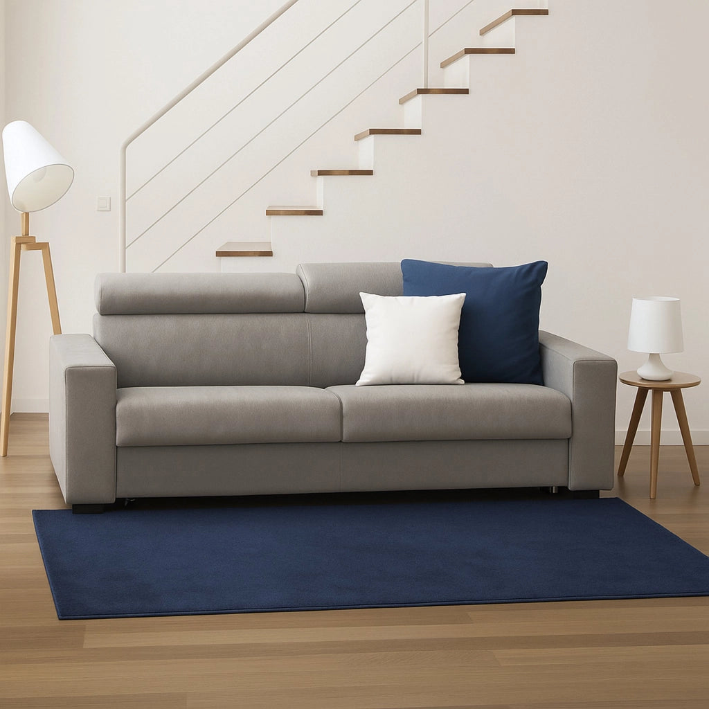 Divano Letto Action, Divano a 3 posti, Made in Italy, SofÒ  Soggiorno con apertura girevole, con poggiatesta regolabili e Braccioli standard, cm 220x95h85, Tortora