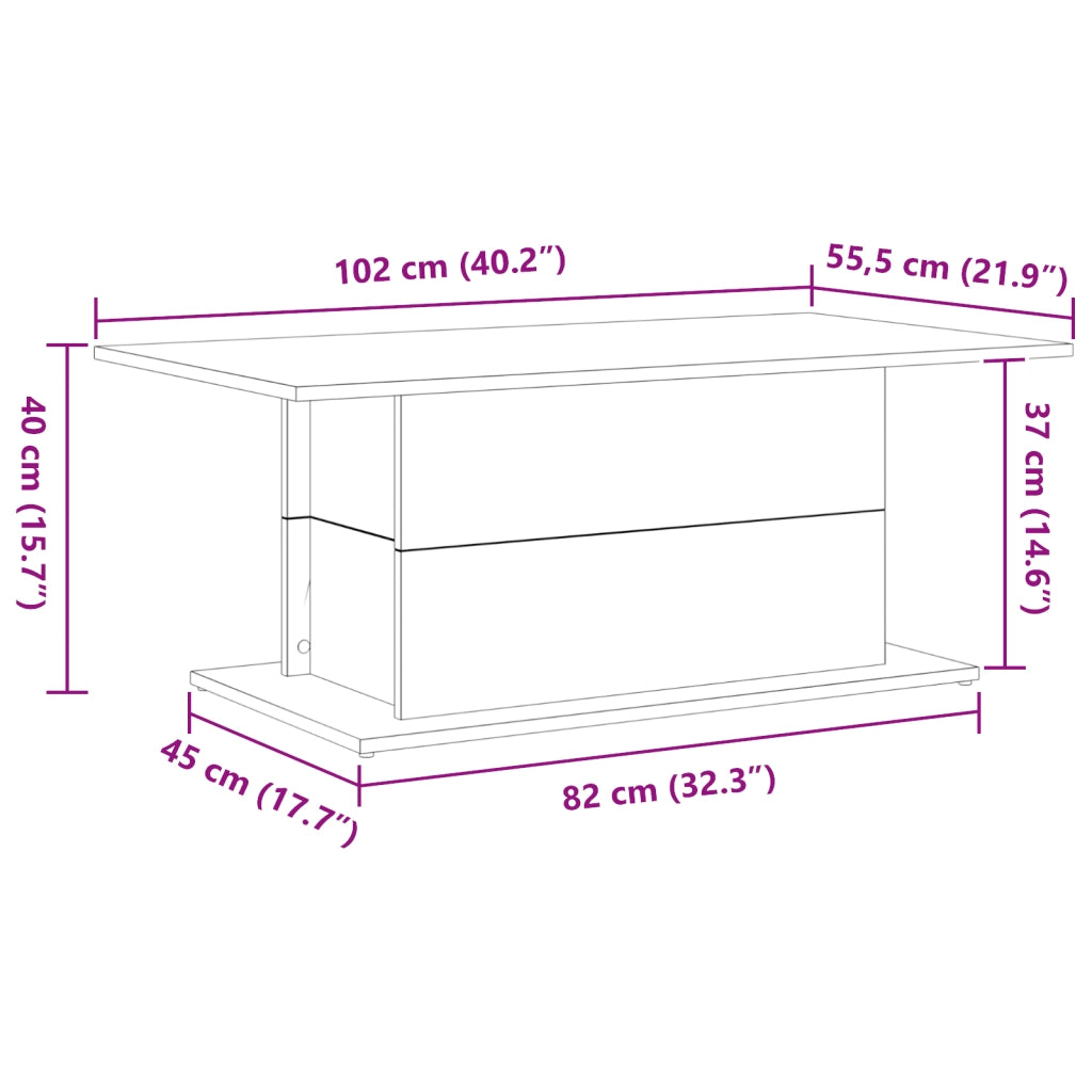 Tavolino da caffÃ¨ in rovere nero 102x55,5x40 cm in legno ingegnerizzato