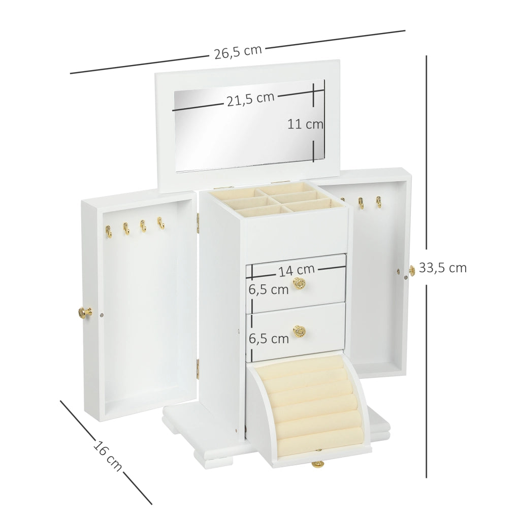Cassettiera per Gioielli 4 Livelli ¨C Minimal ¨C Legno Bianco 26.5x16x33.5 cm