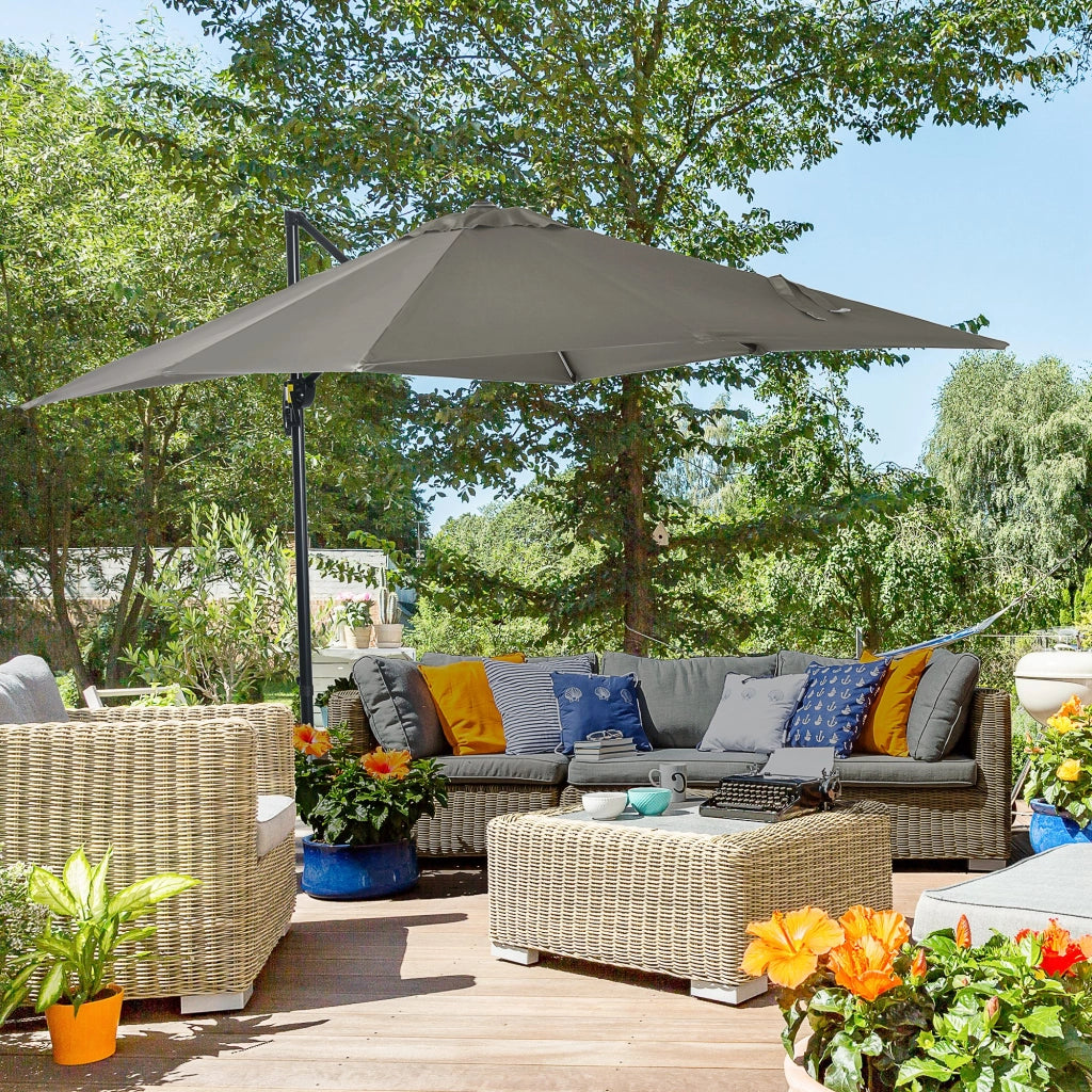 Ombrellone da Giardino a Manovella 2.5x2.5 m con Rotazione 360¡ã e Parasole Regolabile, Grigio Chiaro