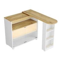 Moderno tavolo bar estensibile e mobile, con LED,grande spazio di stoccaggio, adatto a cucine, ristoranti e bistrot,138-204×39×105 cm, Bianco
