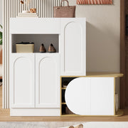 Mobile scarpiera con panca, 1 cassetto, 5 ante e vano aperto, per ingresso, in MDF, bianco, 130 × 35 × 110,5 cm