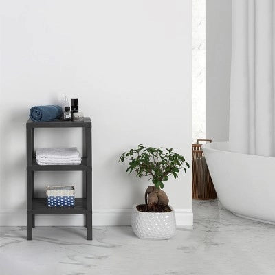 Scaffale bagno 3 ripiani nero effetto legno in kit montaggio Buzz