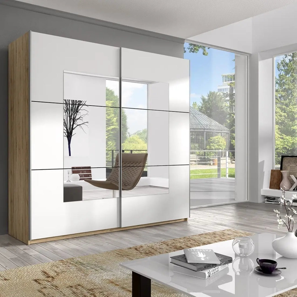Armadio design 2 porte 200cm colore rovere chiaro e bianco. Collezione EOS