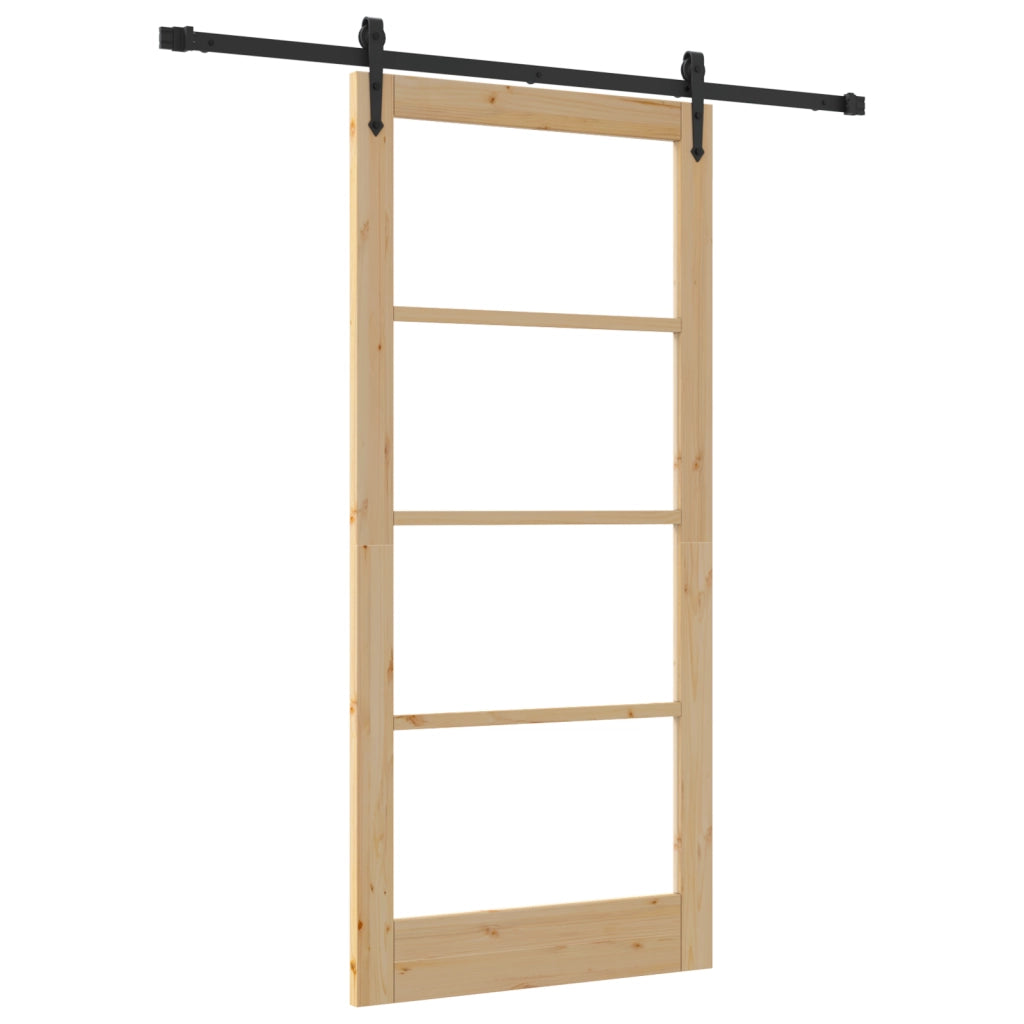 Porta Scorrevole  con Set di Ferramenta 93x202 cm Legno Massello di Pino