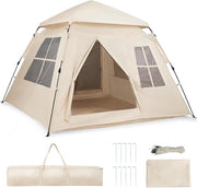Tenda da Campeggio per 3-4 Persone, Tenda da Spiaggia Protezione Solare con Copertura Antipioggia Rimovibile, 2 Porte, 4 Finestre Traspiranti e Borsa per il Trasporto, Facile Installazione
