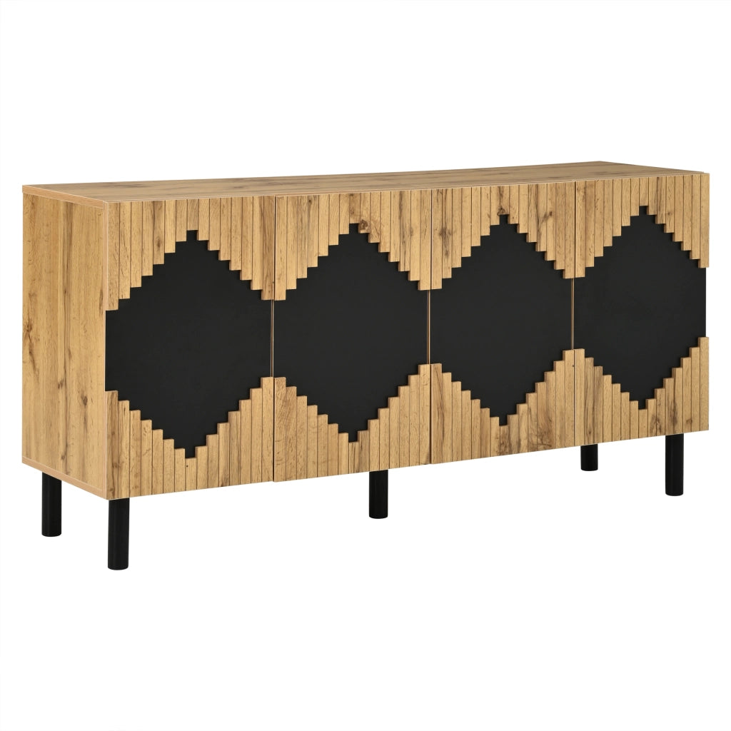 Credenza moderna con ante push-open, 140x40x70 cm, rovere naturale e nero