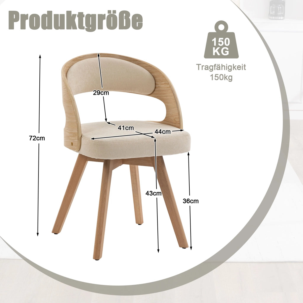 Sedia da Pranzo Girevole in Legno con Cuscino ¨C MINIMAL ¨C Schienale Curvo, Tessuto Cotone Lino