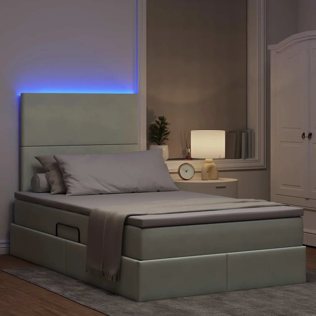 Letto con contenitore LED e materasso Grigio Chiaro