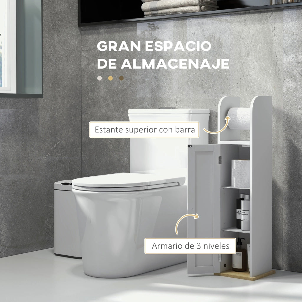 Mobile Bagno con Porta Rotoli Carta e 3 Ante ¨C zephmum ¨C 20x20x80 cm Bianco