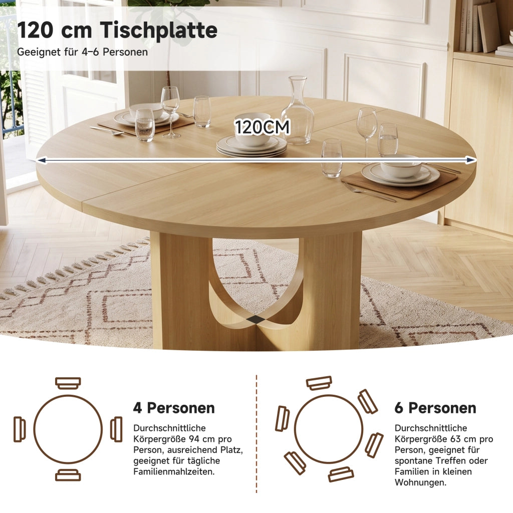 Tavolo da pranzo rotondo per 4-6 persone con design scandinavo in MDF colore rovere per interni diametro 120 cm