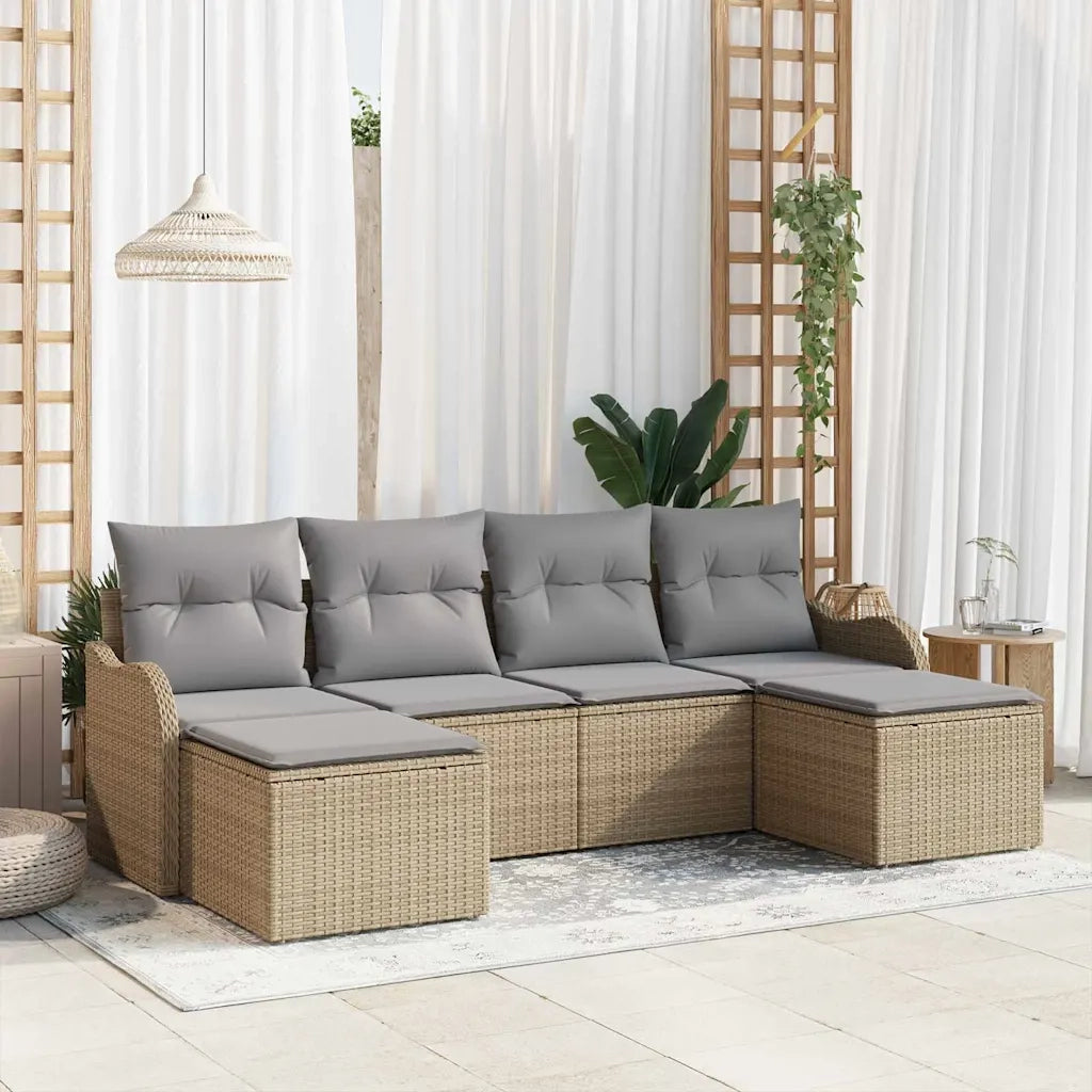 Set Divano da Giardino con cuscino 6 pcs Beige Poly Rattan
