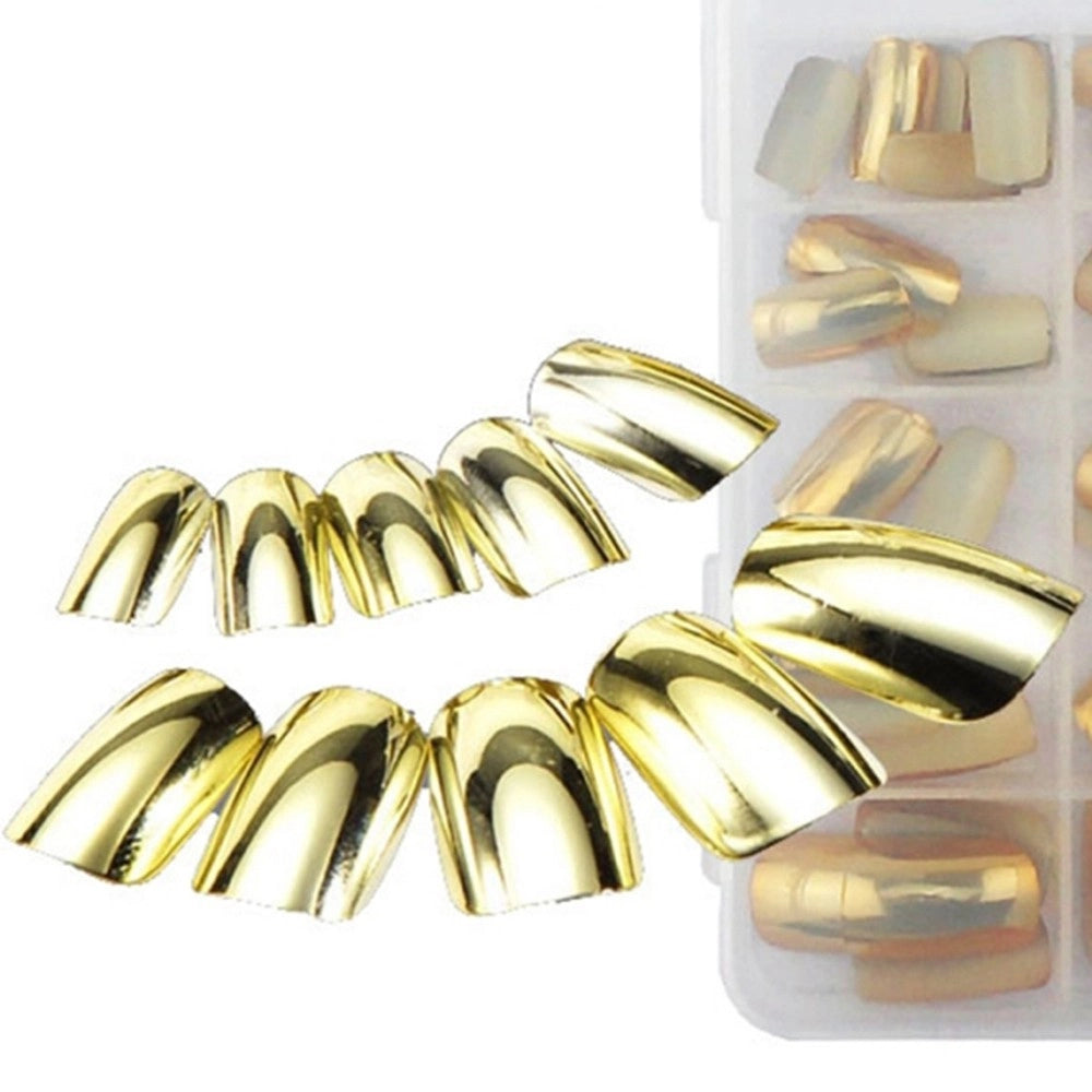 Trade Shop - Set 70 Tips Tip Per Mani Oro Mezze French Ricostruzione Unghie Finte Nail Art -