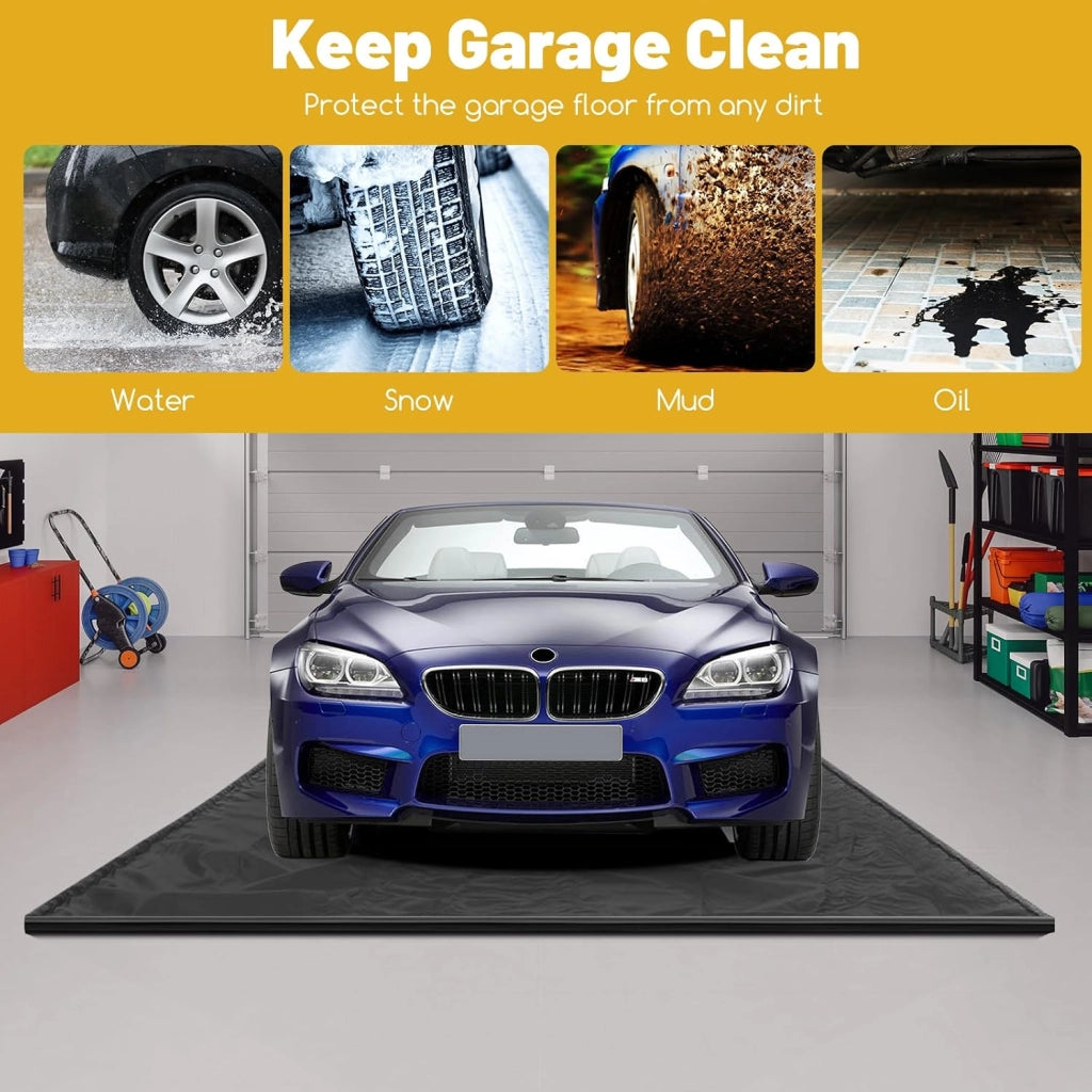 Tappeto per auto, tappetino antiscivolo e impermeabile, protezione contro fango, neve, olio e acqua, tessuto in PVC, per garage, casa, ufficio, nero (235 x 550 x 3,5 cm)
