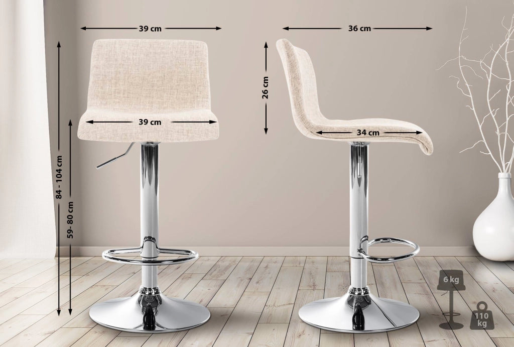 Sgabello HOVER in tessuto crema,Metallo in look cromato