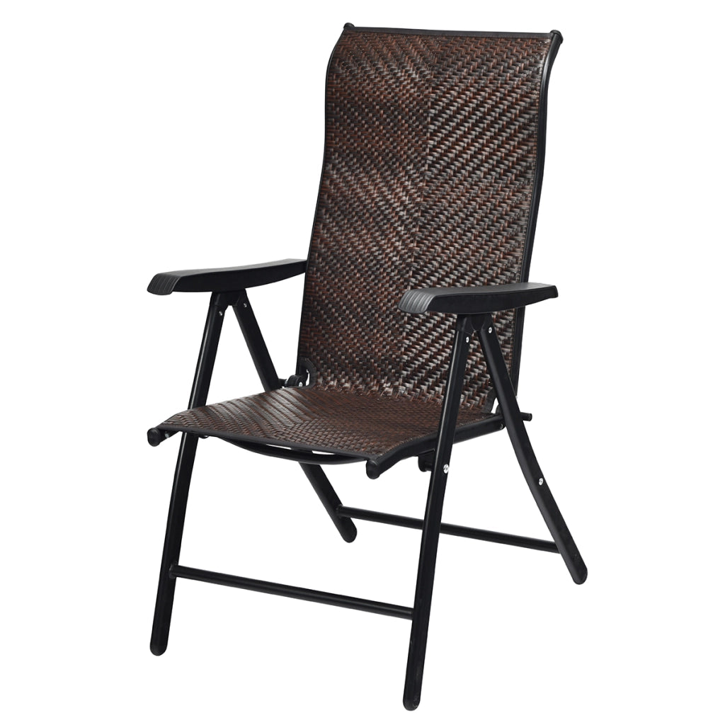 Sedia pieghevole con braccioli ampi in rattan, Sedia portatile in vimini da campeggio per giardino balcone