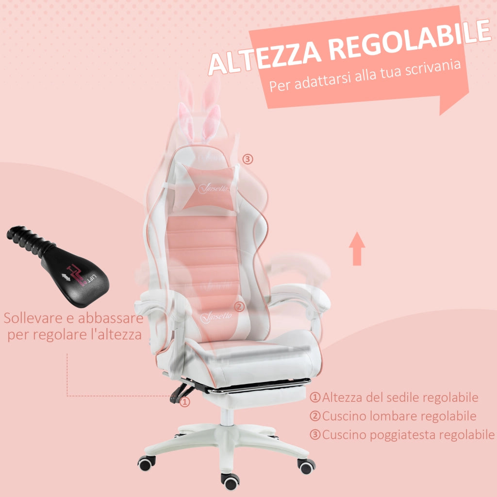 Sedia Gaming ¨C zephmum ¨C Rosa con Schienale, Braccioli e Poggiapiedi