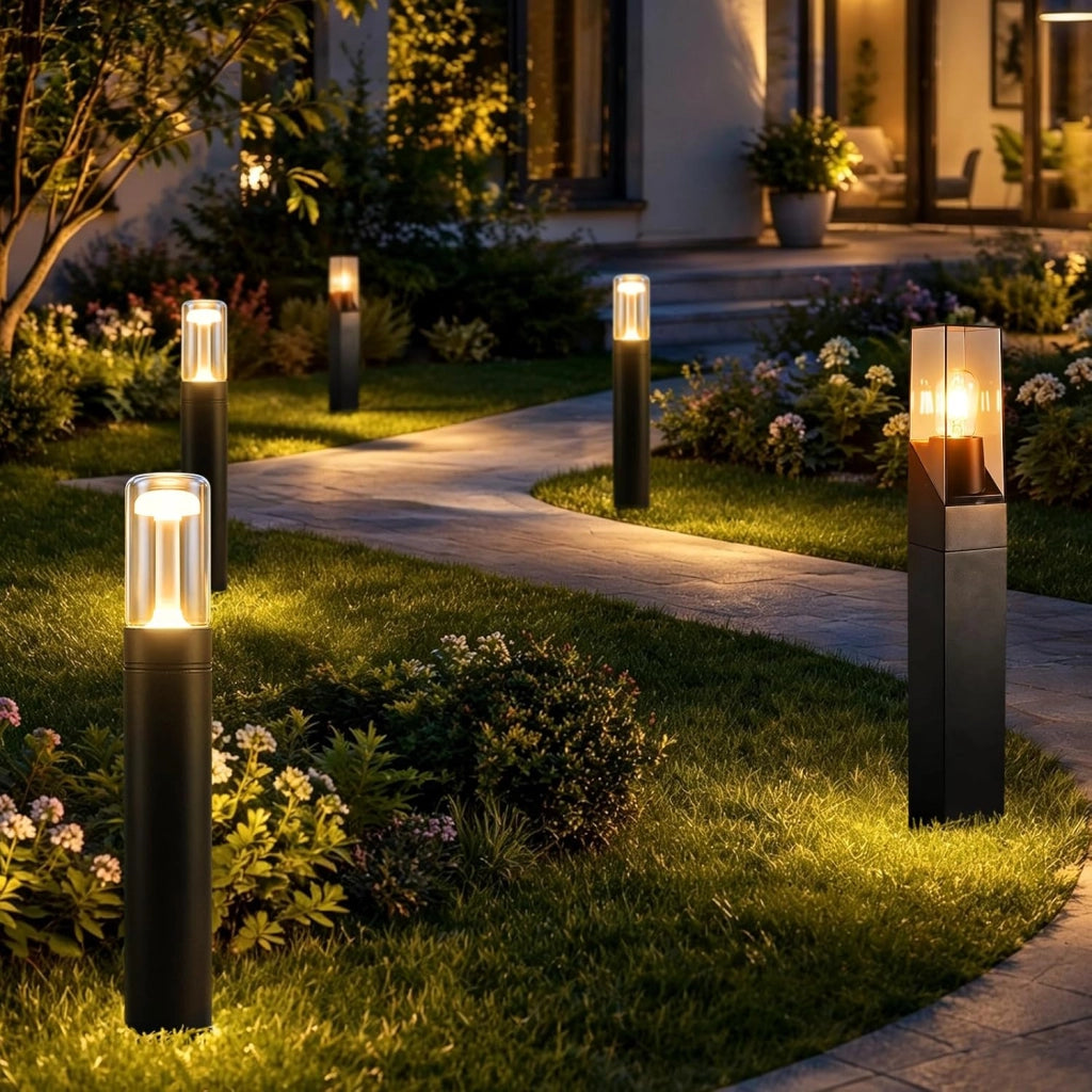 ZMH Lampada da Giardino a Palo Esterna E27 Nero IP65 per Sentieri Cortile Max 40W Senza Lampadina  H.60cm