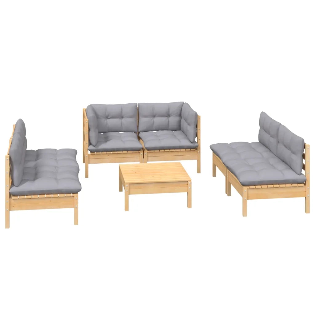 Set Divani da Giardino 7 pz con Cuscini Grigi Massello di Pino cod mxl 38664