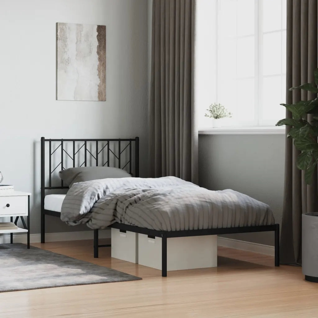 Letto singolo | Letto per adulti | Giroletto con Testiera in Metallo Nero 90x190 cm