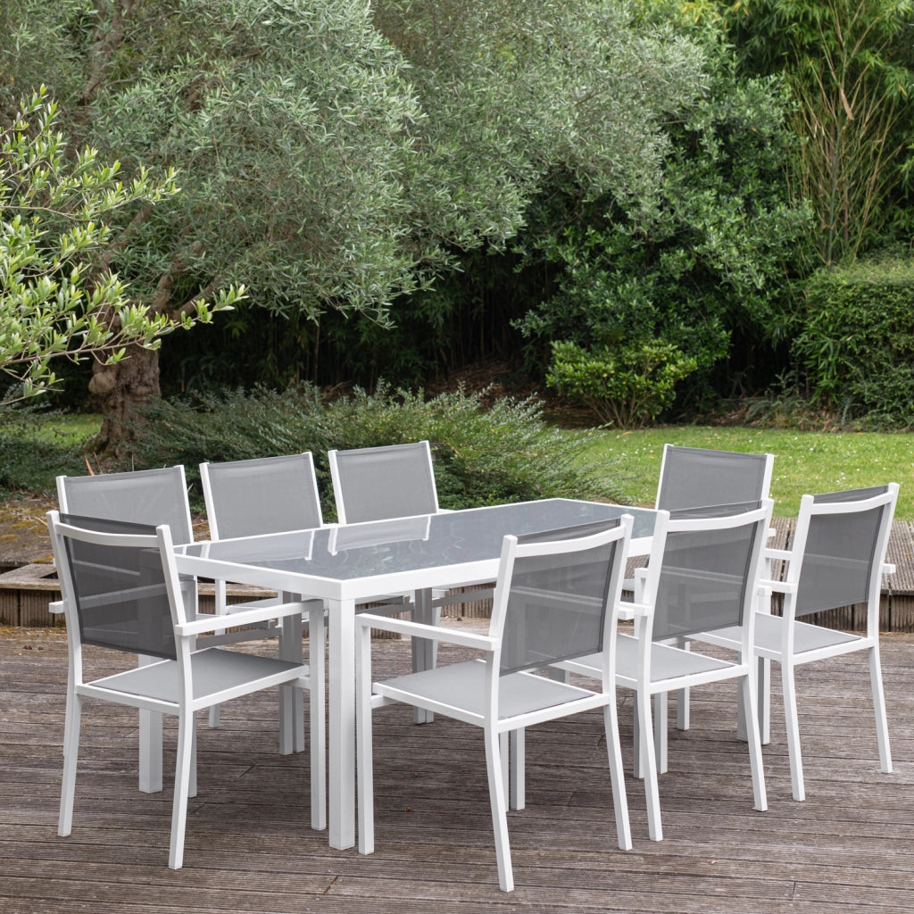 Set di mobili da giardino BARI in textilene grigio 8 posti - alluminio bianco