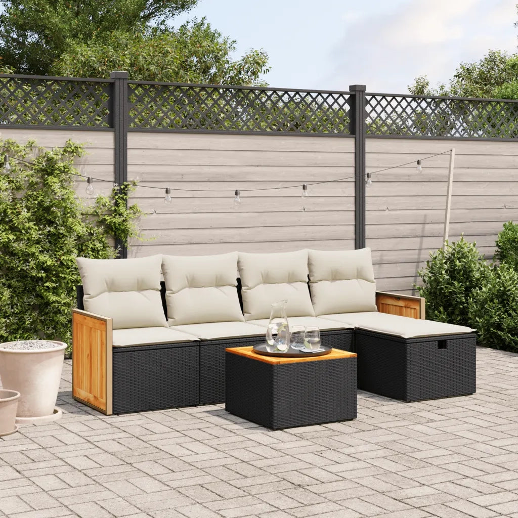 Set Divano da Giardino 6 pz | Set Salotto da Giardino con Cuscini Nero in Polyrattan