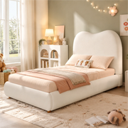 Letto contenitore imbottito con testiera in velluto beige e rete a doghe inclusa