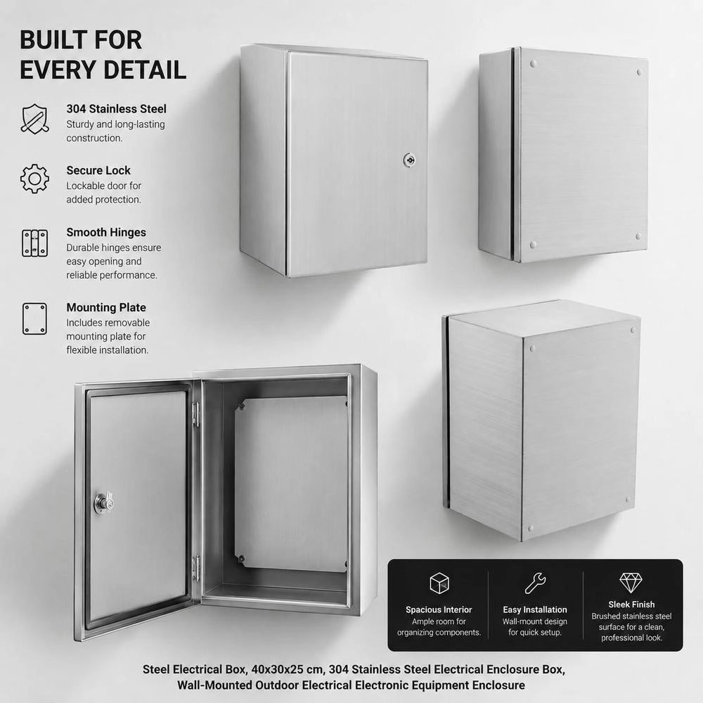 40x30x25 Cm Stainless Steel Electrical Enclosure IP66 Wall Mounting Box