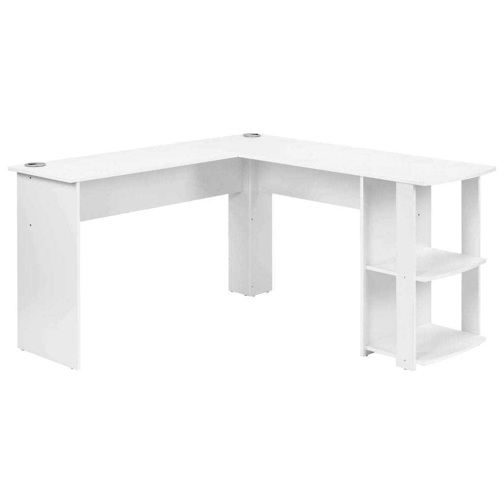 Scrivania angolare a L 140 cm bianca con 2 ripiani, piano in truciolare, H75 cm
