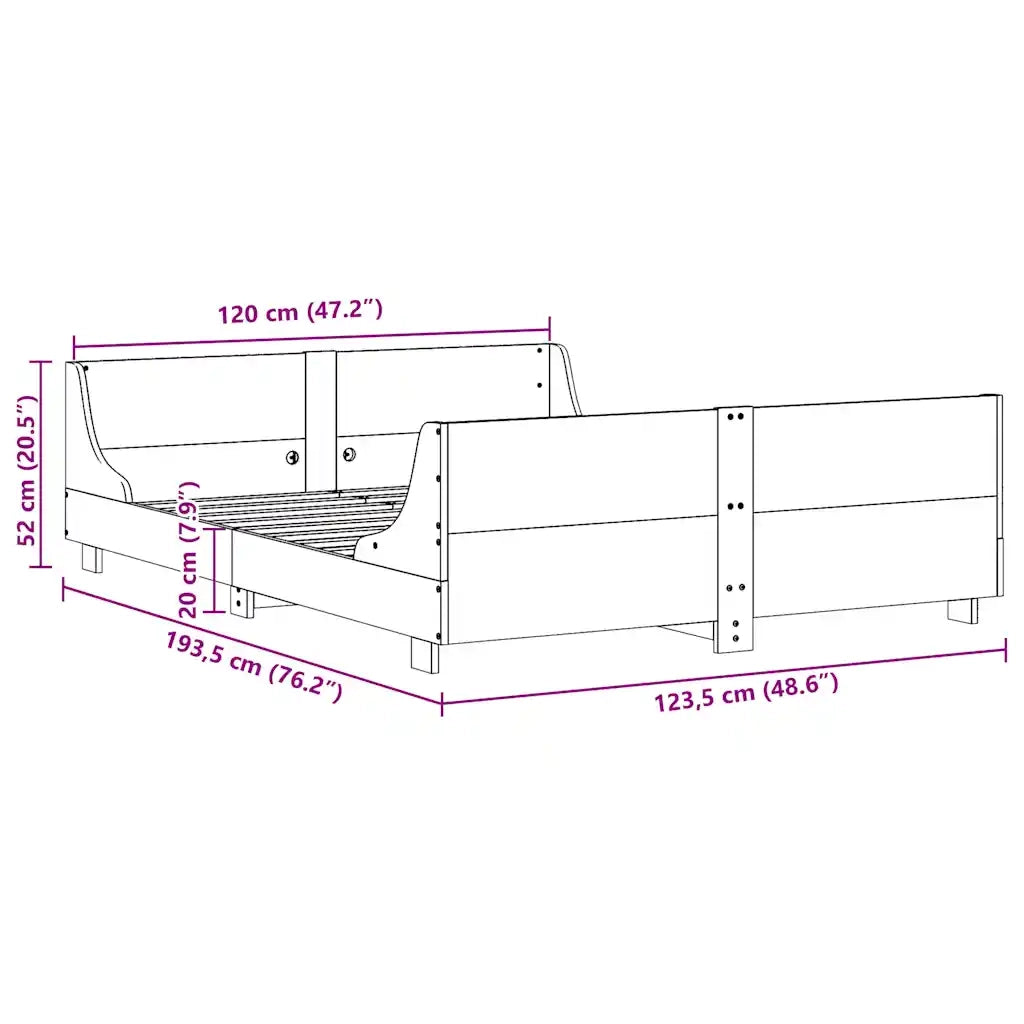 Letto matrimoniale | Letto per adulti | Letto senza Materasso Marrone Cera 120x190 cm in Legno di Pino