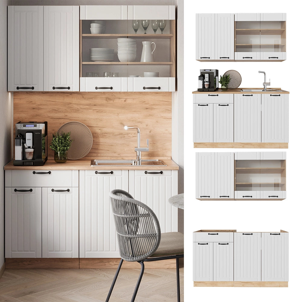 Cucina monoblocco Fame-Line Bianco rustico/Rovere dorato 140 cm, PL Marmo Vicco