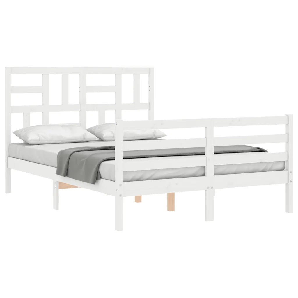 Giroletto con Testiera-Struttura Letto con testiera Bianco 140x190 cm in Legno Massello 979851