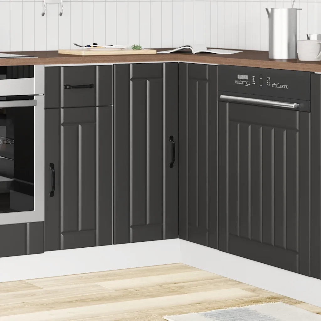 Mobile Base ad Angolo Cucina-Base ad Angolo Cucina Lucca Nero in Legno Multistrato
