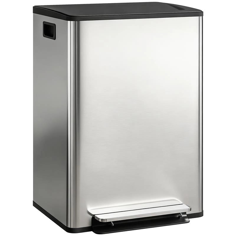 PATTUMIERA A PEDALE CON 2 SCOMPARTI DA 30L, COPERCHIO AMMORTIZZATO E SECCHI RIMOVIBILI, ACCIAIO INOX, ARGENTO