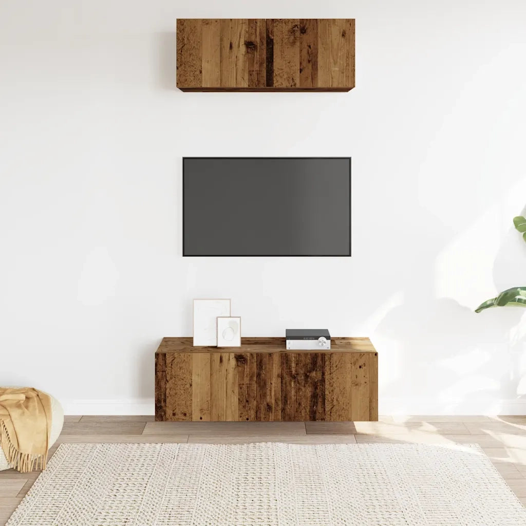 Set Mobile TV 2 pz Montato a Parete Legno Antico in Truciolato 3329005