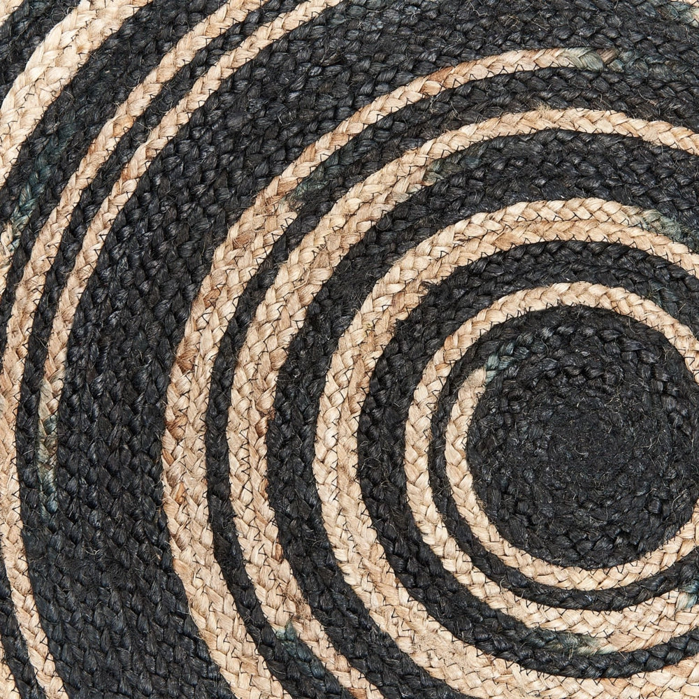 Tappeto tappetino Beige Nero Rotondo 140 cm Boho Rustico Spirale Intrecciata Juta Soggiorno Camera Da Letto Corridoio