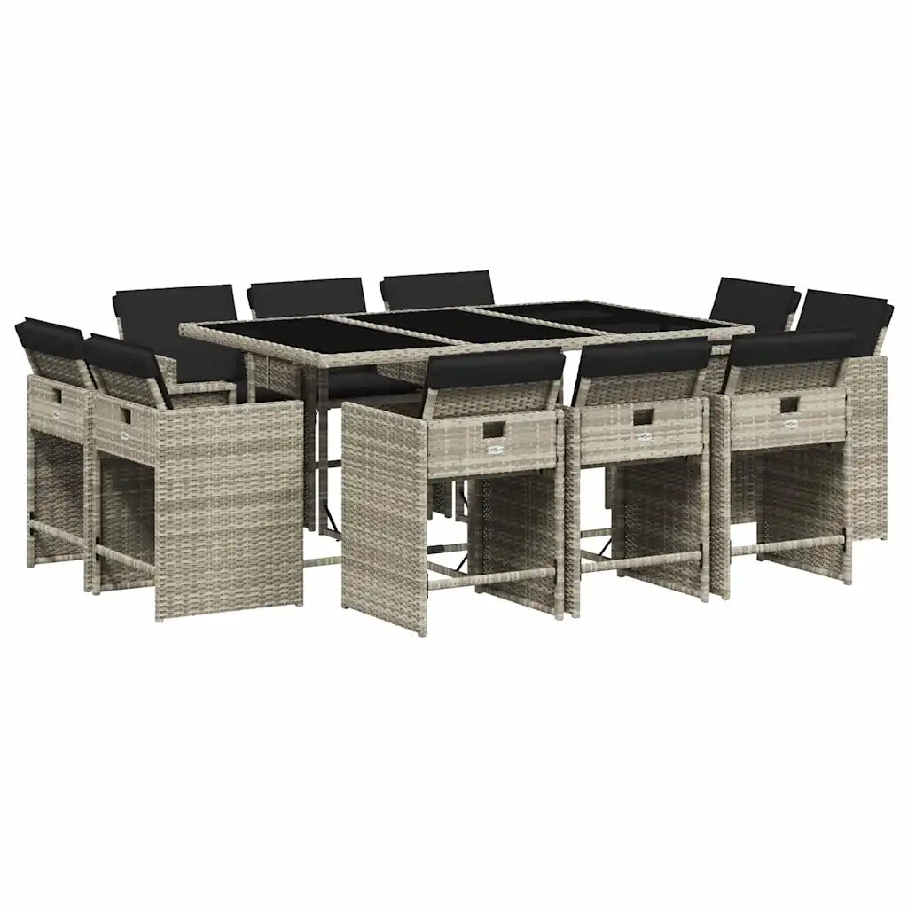 Set Pranzo Giardino 11pz con Cuscini Grigio Chiaro Polyrattan 3211211