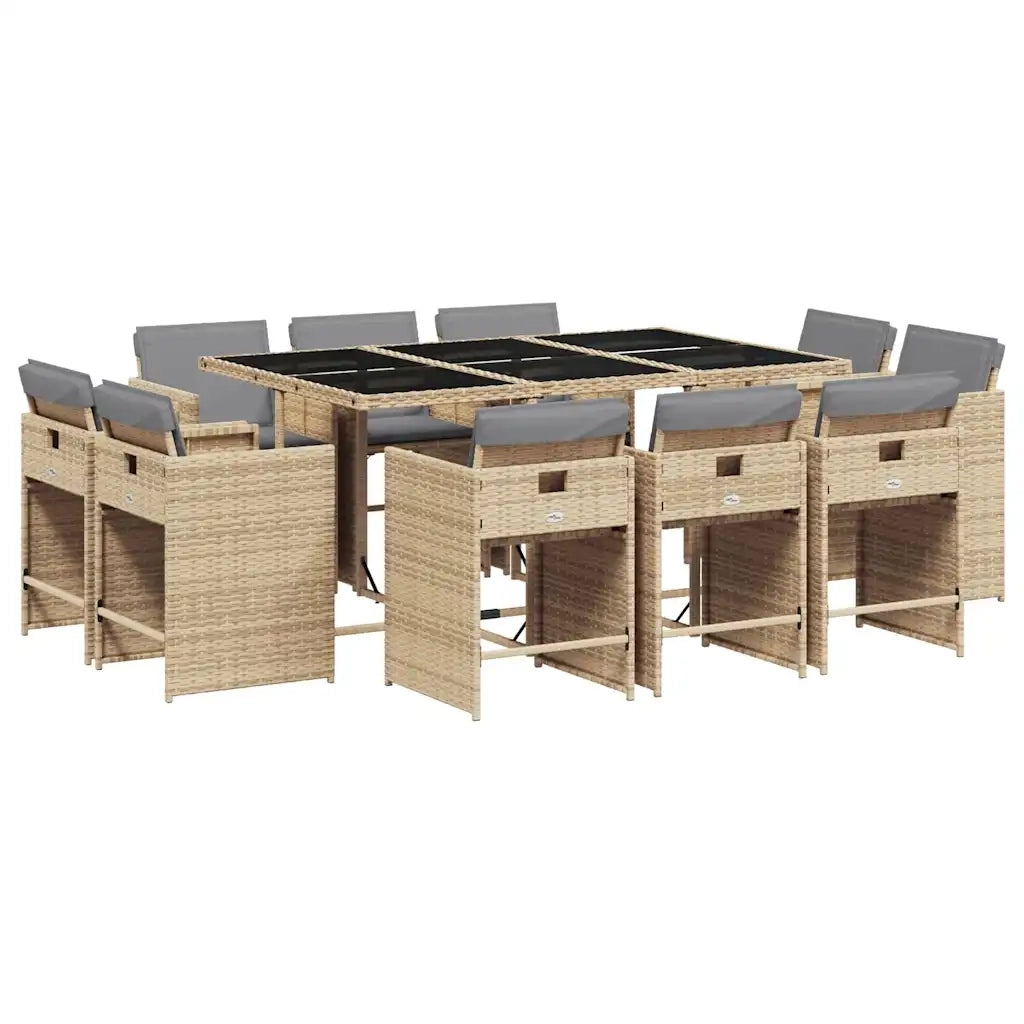 Set Pranzo da Giardino 11 pz con Cuscini Beige Misto Polyrattan 3211212