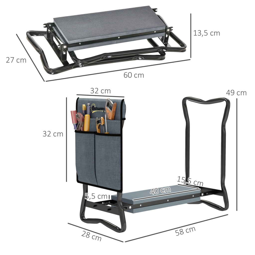 Sgabello Pieghevole Giardino con Cuscino e Sacco Attrezzi ¨C zephmum ¨C Grigio