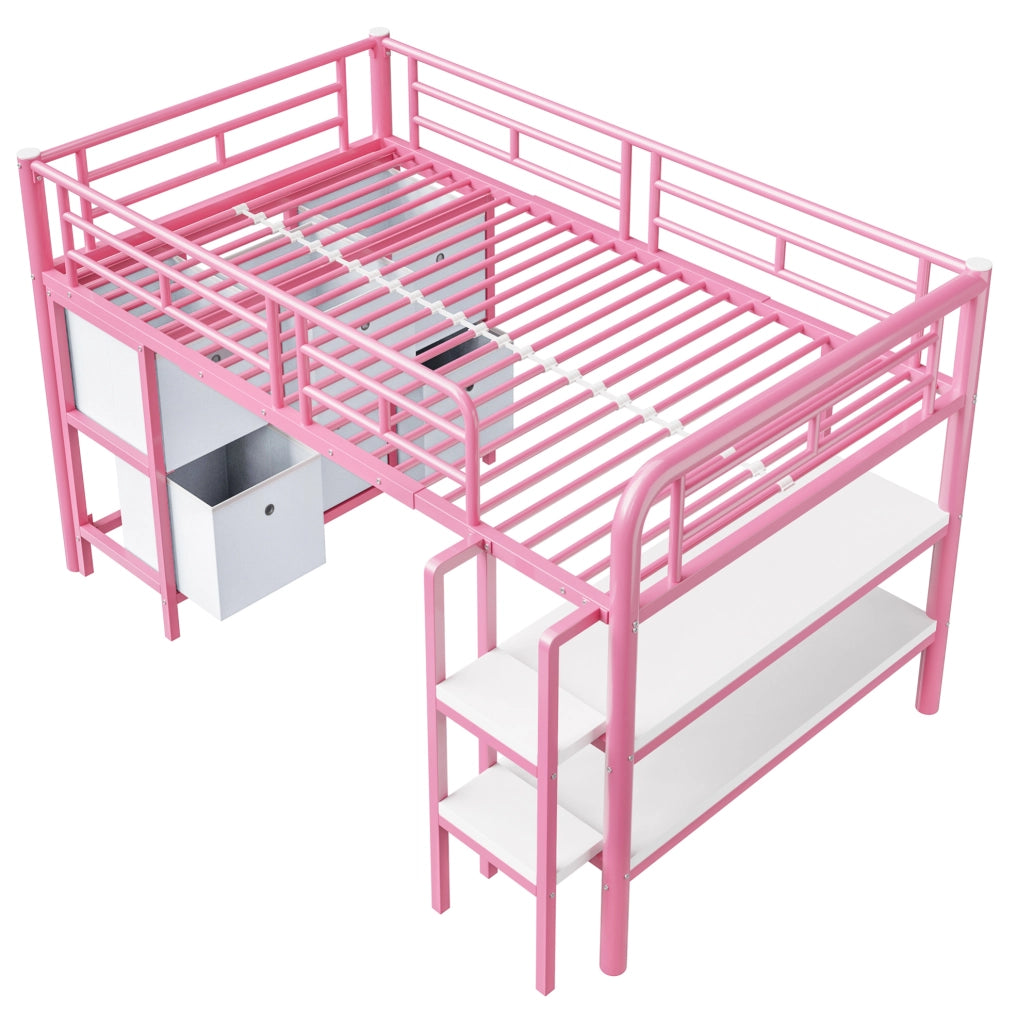 LETTO A CASTELLO Basso con contenitore 90x200 cm Metallo Rosa