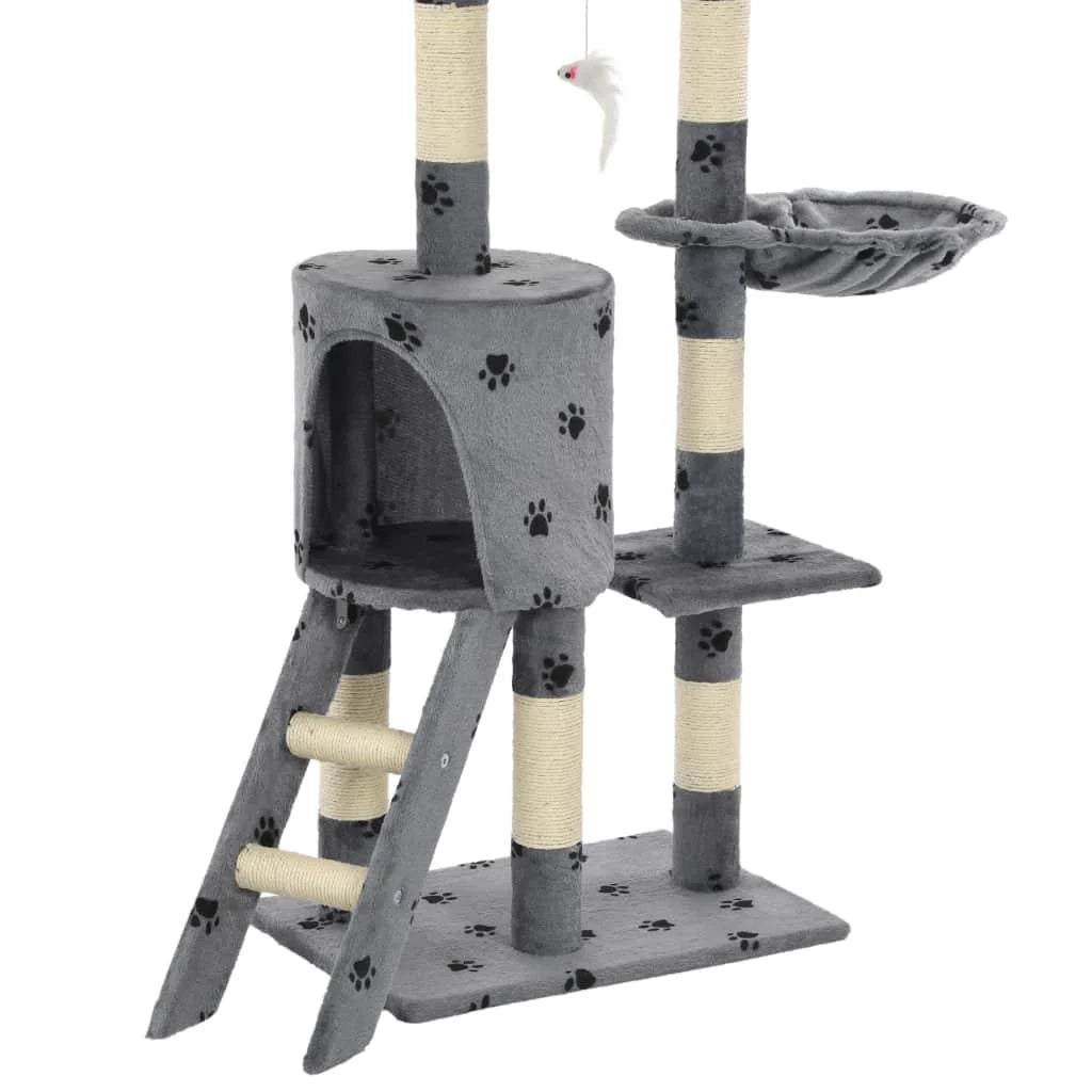Tiragraffi albero per gatti cuccia per gatti giocattolo peluche sisal 138 cm grigio motivo a impronta di zampa 3702037