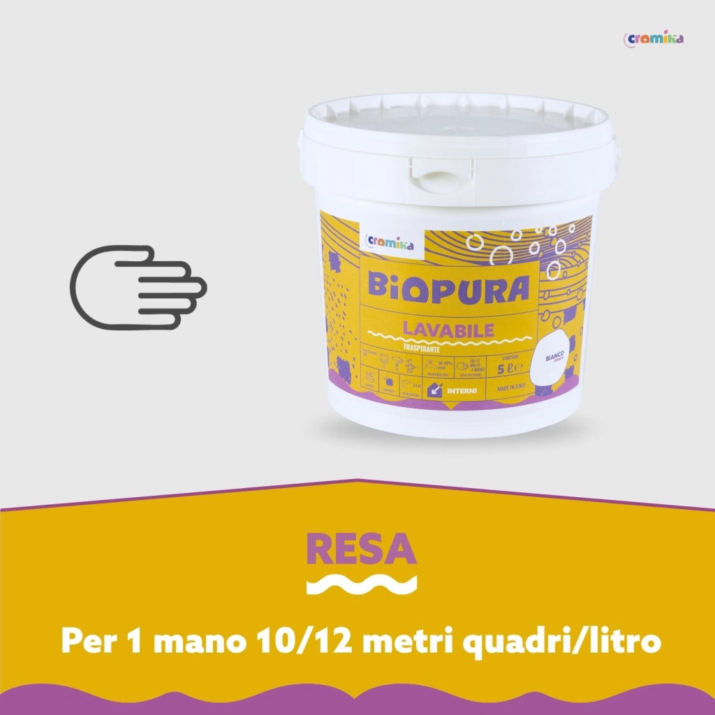 Superpittura lavabile traspirante interni alta copertura linea biopura cromika *** formato 5 lt, confezione 1