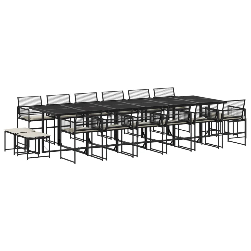 Set da Pranzo da Giardino 17 pz con Cuscini Nero in Polyrattan 3295032