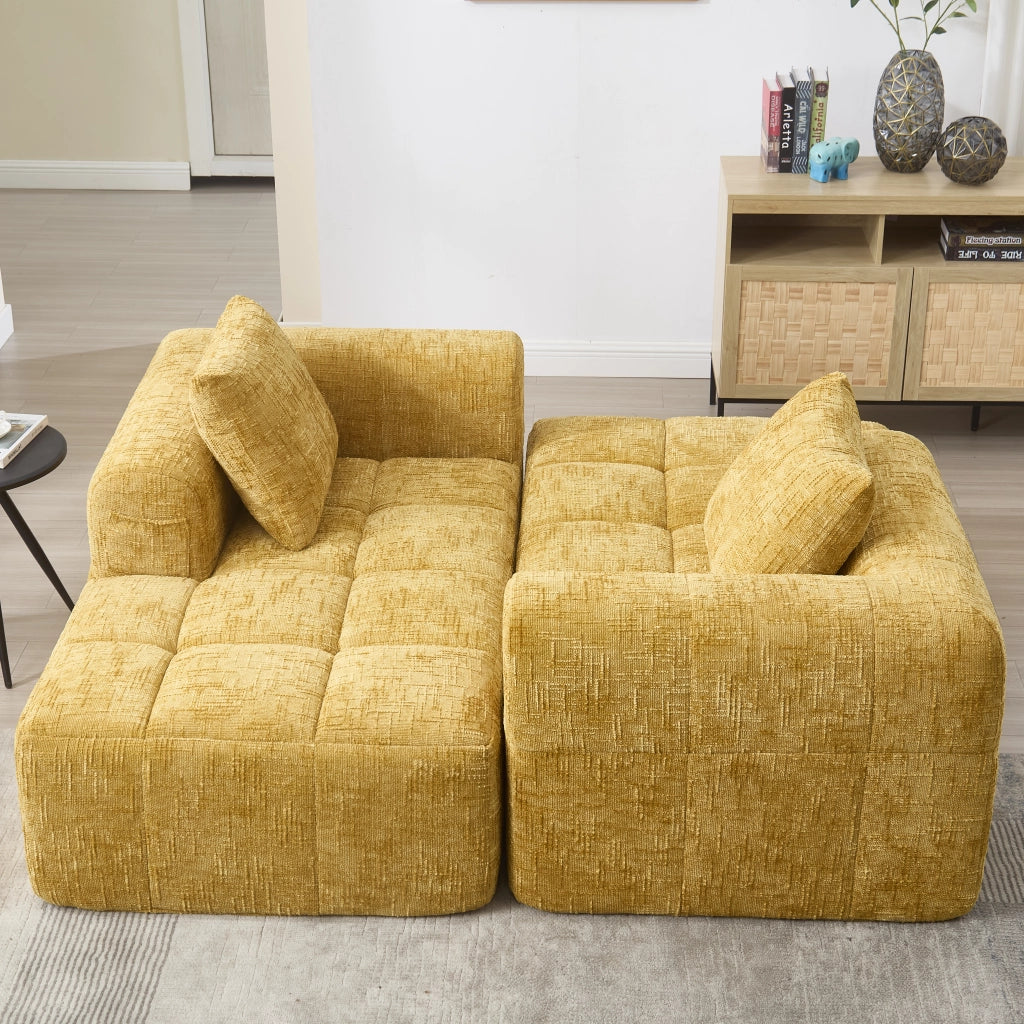 Chaise Longue con Cuscino e Tasche Laterali; Seduta Imbottita in Ciniglia Giallo; 158 × 90 × 60 cm