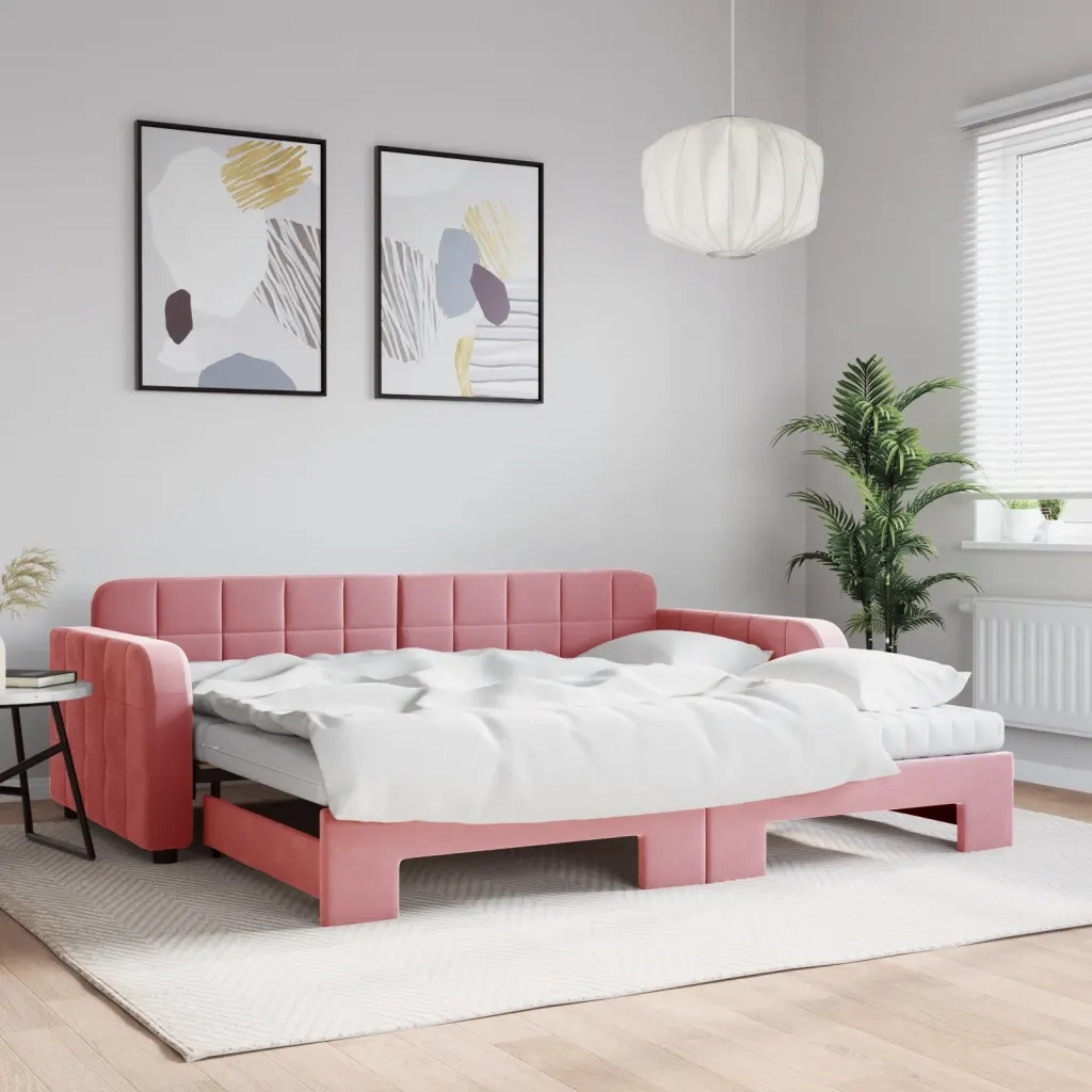 Divano Letto Estraibile con Materassi Rosa 90x200 cm Velluto 3196956