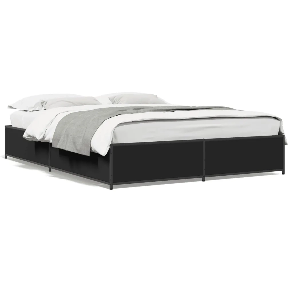 Giroletto-Struttura Letto Nero 140x200 cm in Legno Multistrato e Metallo 206555